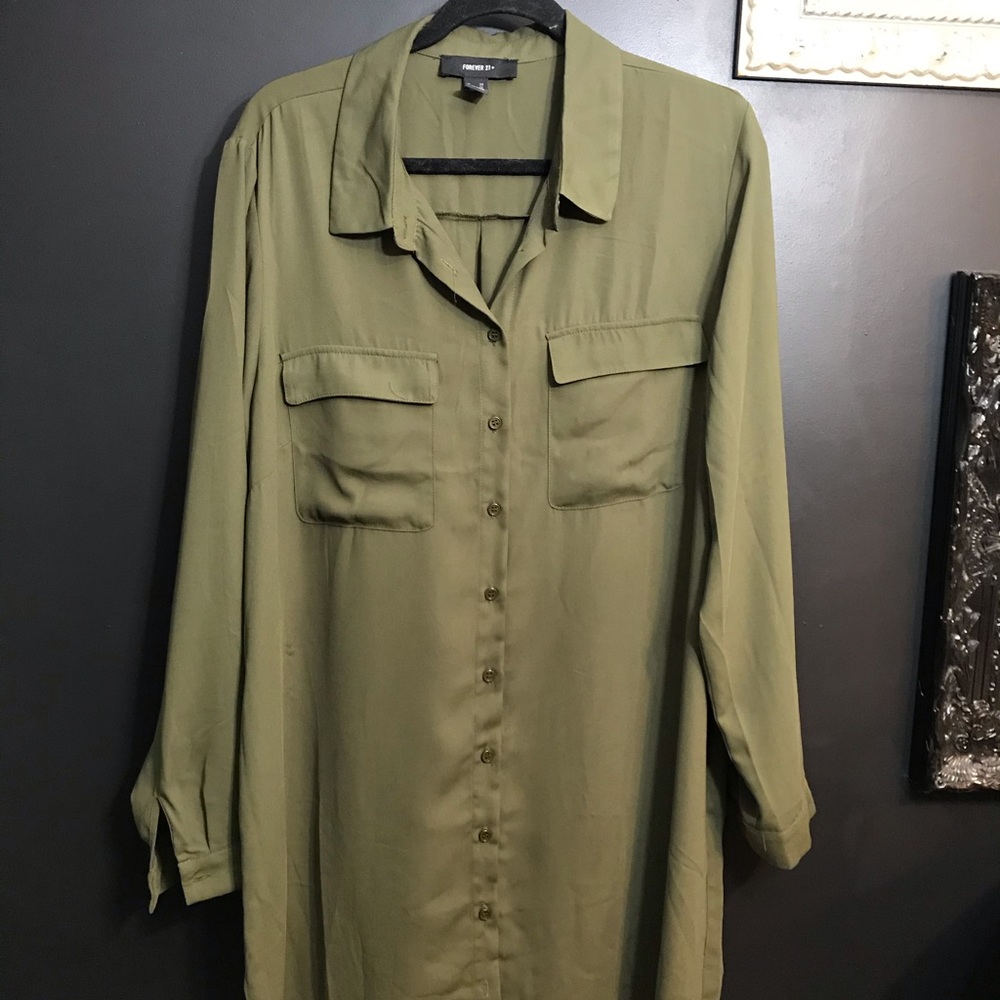 Olive green button down dress